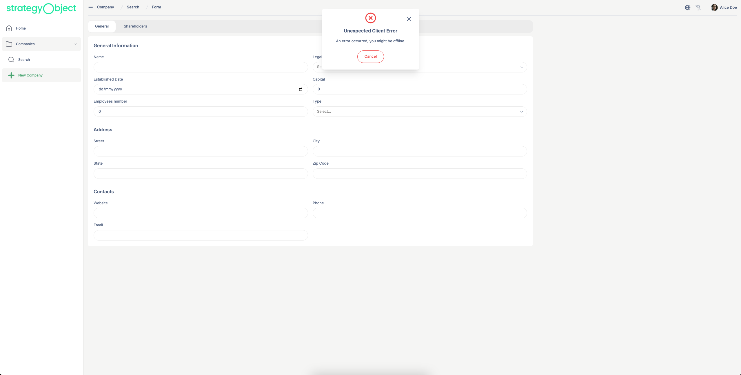 New Form with error