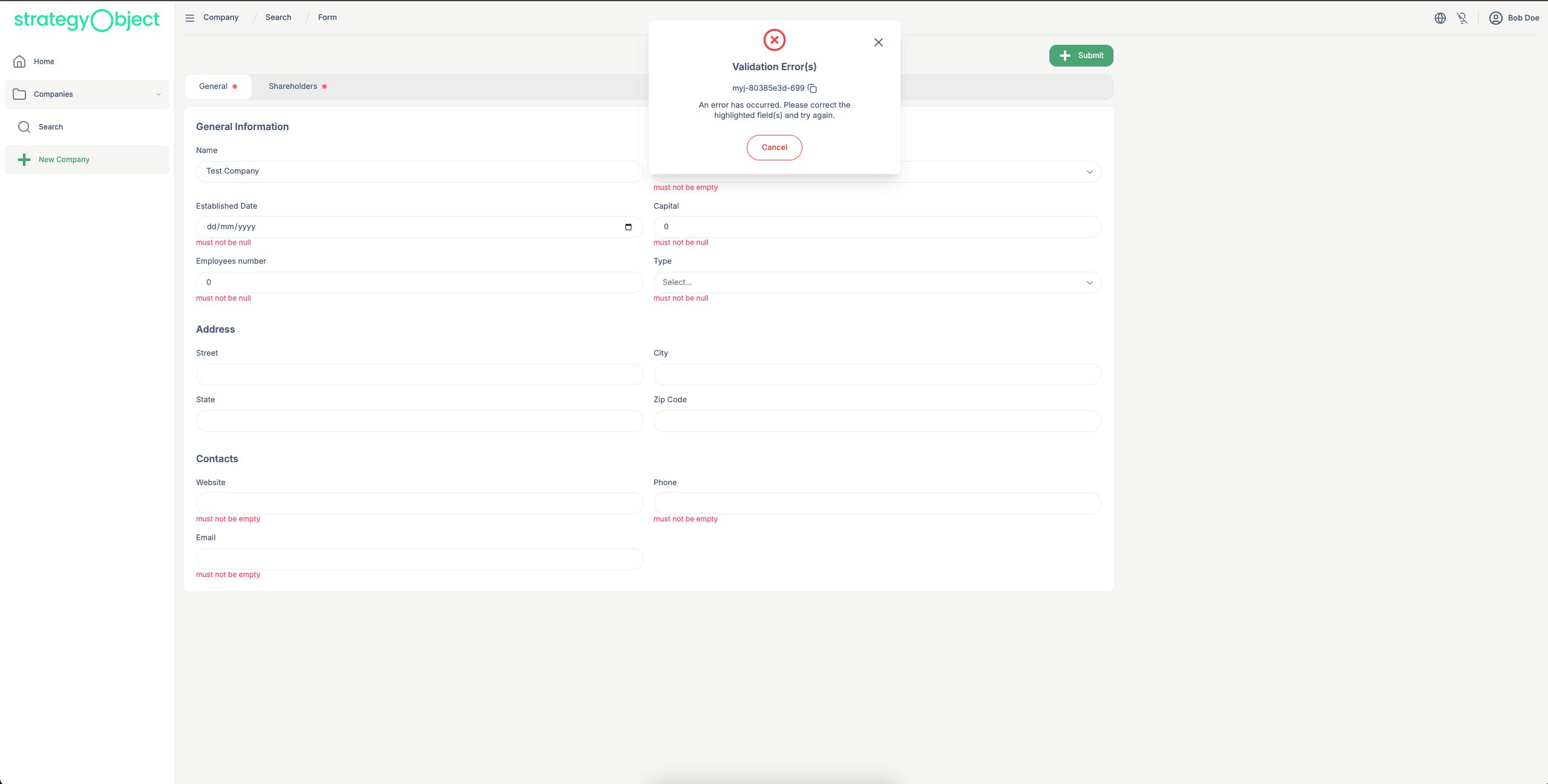 New Form with error